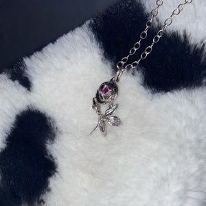 Solid sterling silver 925 Rose necklace w/ruby gem